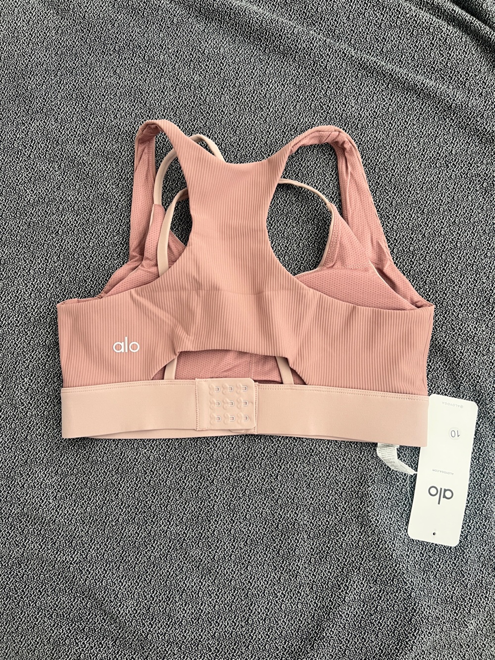 ALO Yoga Rose Ribbed Racerback Sports Bra - Picture 2 of 3